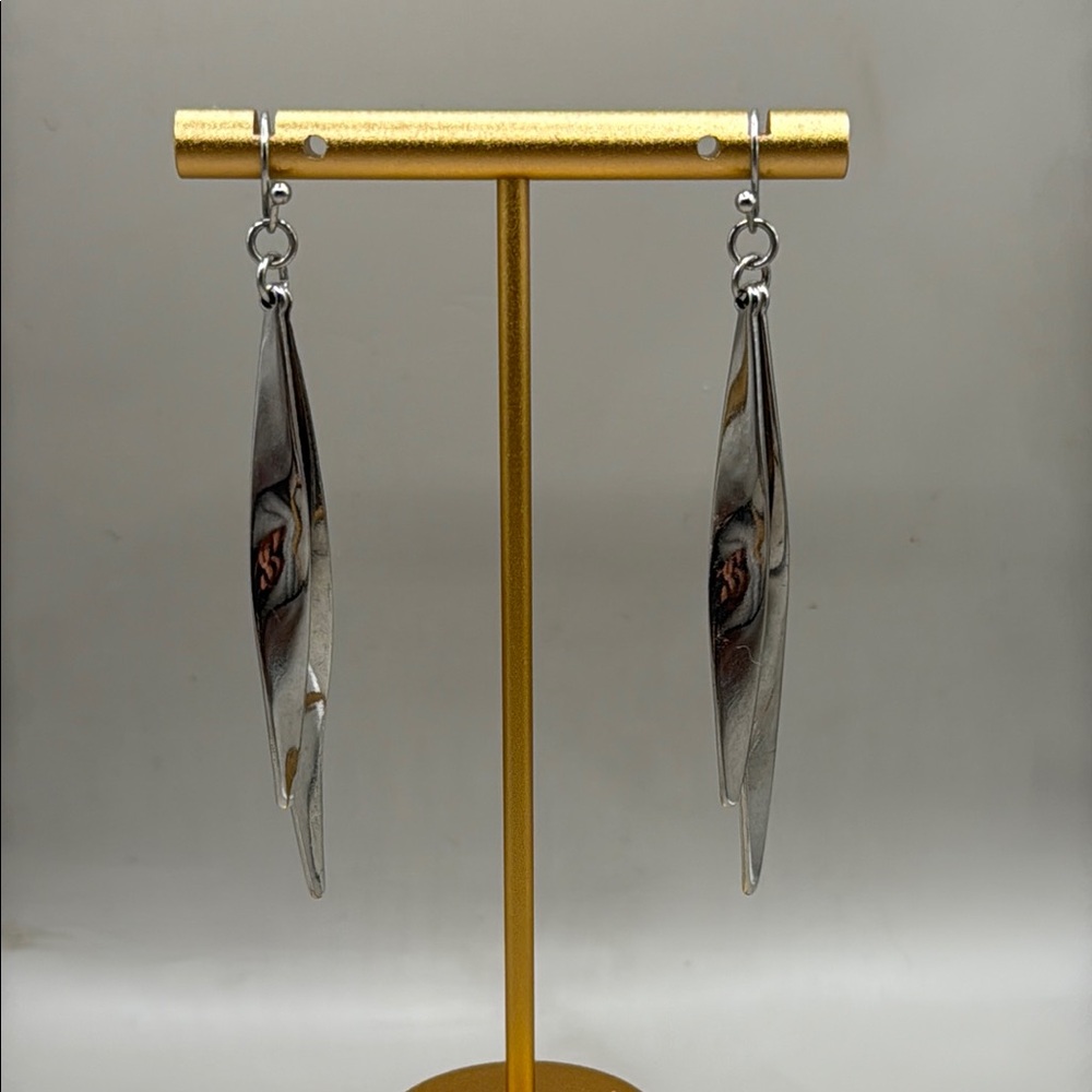 Vintage Silver Tone Dangle Drop Statement Earrings - image 2